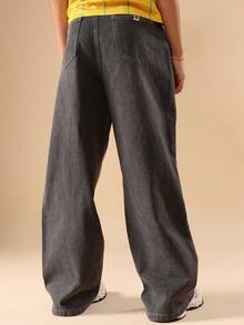SUMWON Wide Leg Baggy Denim Pants Y2K Style High Waisted Straight Leg Retro Jeans Teen Fashion Loose Fit Fall Winter Street Style - Grey - View 2