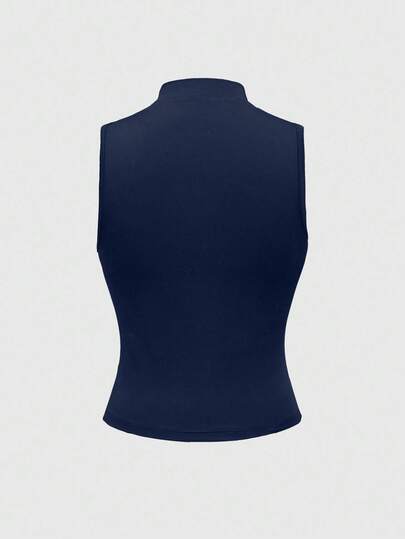 J-Fashion Women's Slim Fit Mandarin Collar Hollow Cross Embroidered Vest