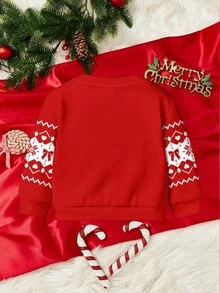 SHEIN 圣诞快乐，可爱圣诞蝴蝶结姜饼人印花女婴休闲宽松柔软针织圆领套头衫运动衫秋冬女装