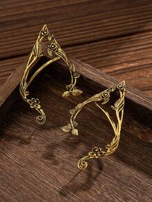 ROMWE Fairycore 1 对复古简约花仙子耳环，手工制作的奇幻角色扮演精灵耳饰，适合女士 - 金黃色 - 查看 4