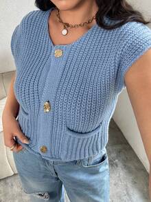 INAWLY 大码女式纯色简约休闲无袖针织上衣