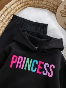 SHEIN 2pcs Baby Girl Casual Knit Letter Print Long Sleeve Sweatshirt And Pants Set Fall Winter - Black - View 8