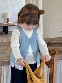 DAZY Baby Girls Casual Solid Color Sleeveless Tie-Up Sweater Vest Toddler Girls Clothes - Blue - View 8