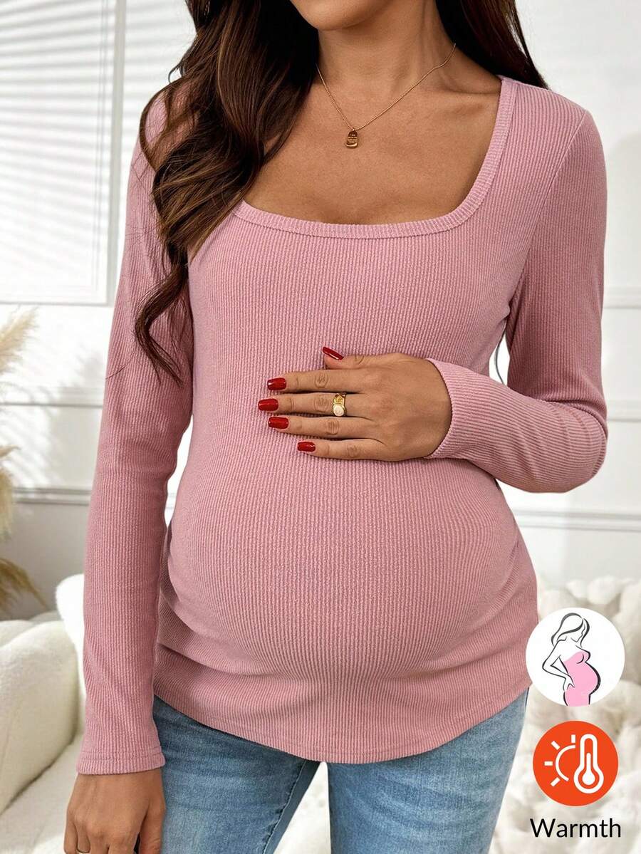 SHEIN قميص كاجوال بياقة مربعة وأكمام طويلة مخطط للحوامل