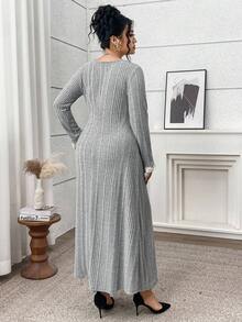 Modelyn Vestido elegante de encaje y parches para talla grande, ideal para el trabajo - Gris Claro - Ver 2