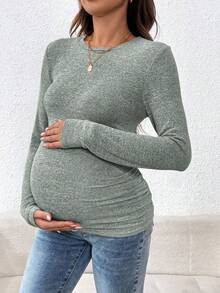 SHEIN Áo thun bầu tay dài màu trơn, kiểu dáng thường ngày, thoải mái. - màu xanh lá - Xem 5