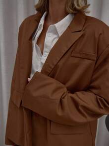 MUSERA Extreme Oversized Faux Pocket Detail Blazer Only Streetwear Classy Casual Sexy Going Out Fall Autumn Toffee Spring - Mocha Brown - View 6