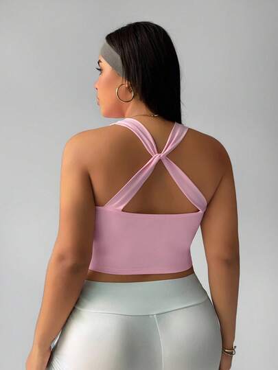 Rhythm Era Women's Removable Padded Twist Back Camisole Bra, Regular Fit, Suitable For Sports, Casual, Daily Wear, Tennis, Yoga, Plus Size Cross Back Sports Bra Gym Top Activewear Tops Workout Tops