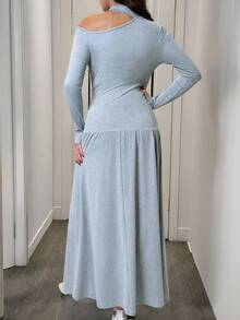 SHEIN Pregnant Women's Solid Color Minimalist Casual Tie-Front Long Sleeve Dress Long Sleeve Maternity Dress Maternity Maxi Dress Pregnancy Clothes Maternity Dress Gray Maternity Dress