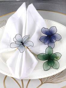 2/4 pièces Anneaux de serviette en dentelle florale de printemps, convient pour mariage, fête, célébration, pique-nique, camping, rassemblement rustique, décoration de table d'anniversaire, design minimaliste - Multicolore - Voir 1