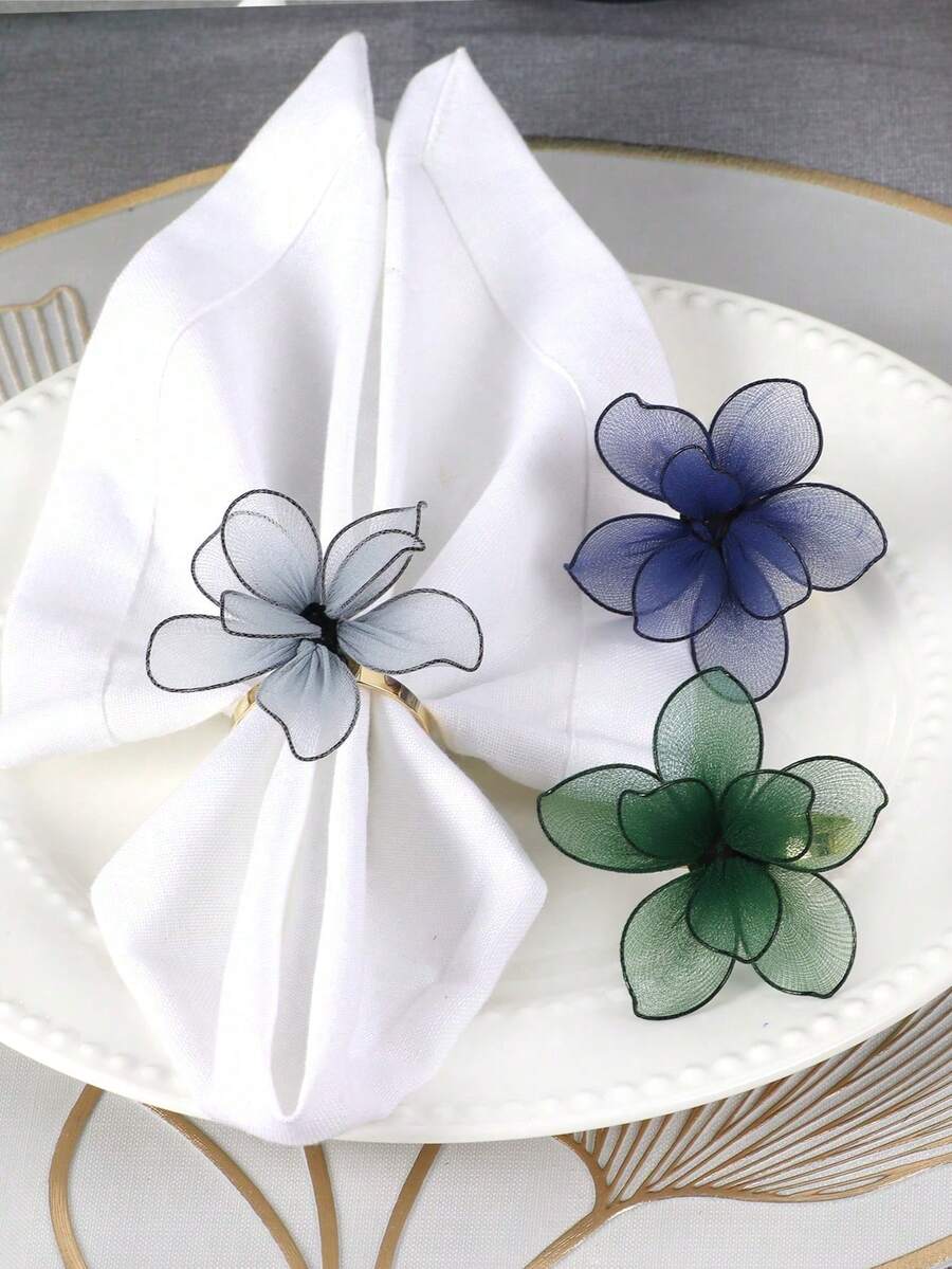 2/4 pièces Anneaux de serviette en dentelle florale de printemps, convient pour mariage, fête, célébration, pique-nique, camping, rassemblement rustique, décoration de table d'anniversaire, design minimaliste - Multicolore - Voir 1