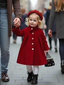 女童纯色高领A字长袖毛呢外套。款式简约时尚。A字廓形优雅大方，适合宝宝各种场合穿着。无论是日常外出、居家休闲，还是参加晚会，都能让宝宝成为最吸睛的小公主。也是妈妈们为宝宝挑选的理想时尚单品。