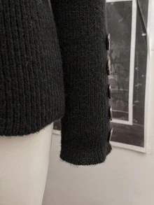 StreetHx 女式街头潮流修身翻领纽扣休闲长袖毛衣裙