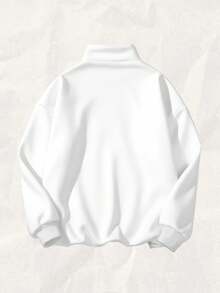 SHEIN EZwear Women's Back To School, 23 Vintage Pattern, Vintage Autumn Holiday Loose Half Zip High Collar Fleece Sweatshirt Suitable For Fall/Winter - White - View 3