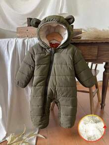 SHEIN Vintaside Kids 男婴长袖连帽可爱时尚连体裤，适合冬季外出、居家和休闲穿着