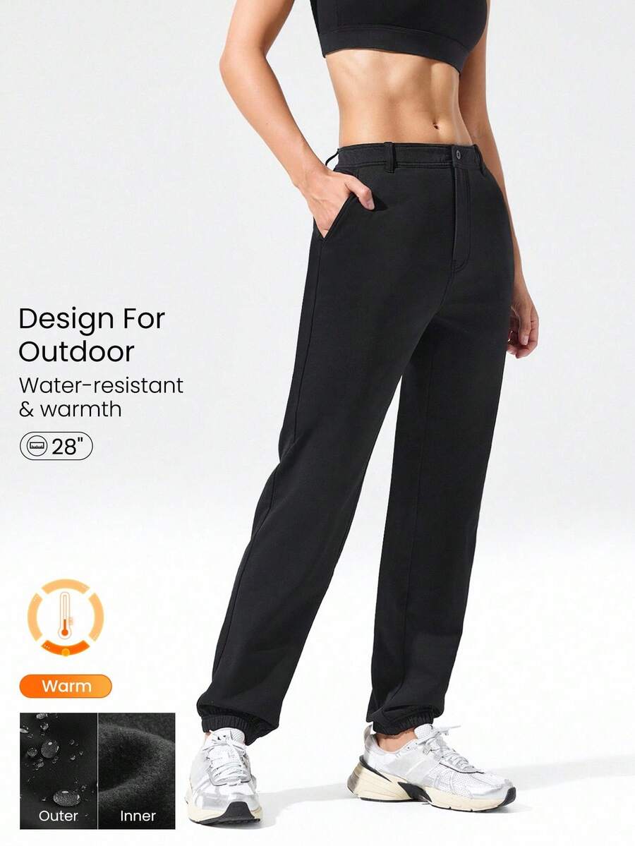 GLOWMODE Pantalones jogger de forro polar resistentes al agua, ultra elásticos, con bolsillos laterales, cálidos, ajustados, para otoño, invierno, senderismo, camping y uso diario activo - Negro - Ver 1