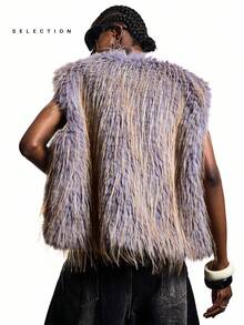 LYSMO Damen Herbst/Winter offene Vorderseite ärmellose Fake-Pelz Modejacke