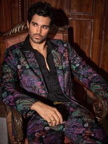 HIMLAND 2pcs/Set Men's Casual All-Over Print Suit Set