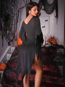 2件套女士万圣节风格连衣裙和腰带套装 - 黑色 - 查看 2