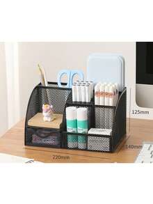 办公桌抽屉整理器，经典网格抽屉，金属笔筒，大空间，多用途桌面整理器，适用于办公室、家庭、学校用品（白色，1 个装）返校 - 白色 - 查看 3