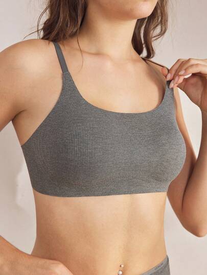 Ocili Women's Minimalist Solid Color Ribbed Wireless Comfortable Bra