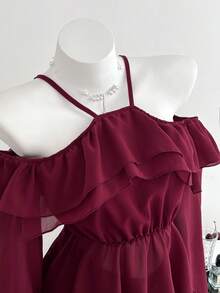 Elamini Women's Off-Shoulder Ruffle Mesh Patchwork Long Sleeve Women Blouse - Burgundy - View 6