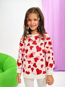 Maija Kids Maija Kids 2 peças/Conjunto Meninas Casual Estampa de Coração Moletom e Legging, Adequado para Uso Casual de Crianças, Volta às Aulas, Cerimônia de Abertura, Uso Diário, Escola, Viagem, Esportes, Outono/Inverno - Vermelho - Visão 2
