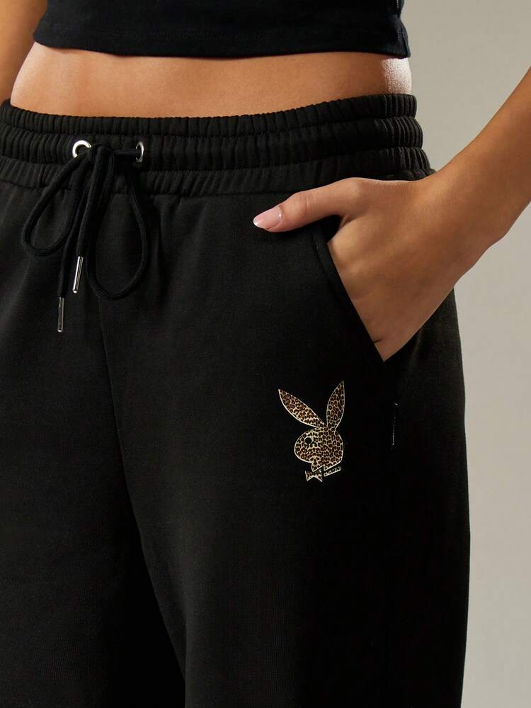 Missguided x Playboy Luxe Velvet Logo Wide Leg Joggers Glitter Script Print High Rise Loungewear Winter Fashion Casual Pants