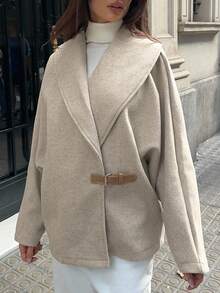 Aloruh Women's Solid Color Shawl Collar Raglan Sleeve Loose Casual Jacket With Button Decoration, Suitable For Commuting And Outdoor Wear, Autumn/Winter Fall Clothes For Women Halloween Halloween Costumes Winter Clothes Jacket Winter Clothes For Women