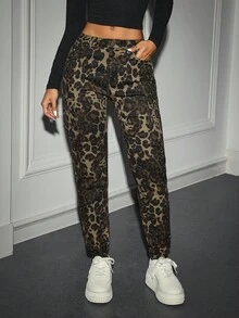 Jeanoix Quần Jeans Skinny Jeans Họa Tiết Da Báo Thời Trang Cho Nữ - màu nâu - Xem 5