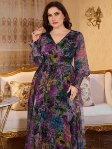 Modelyn Đầm Maxi Tay Dài Cổ Chữ V Sang Trọng Thanh Lịch Mới - Màu đỏ tím - Xem 5