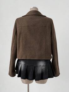 Sunspun 大码女士优雅纯色大衣，秋冬款 - 米色 - 查看 2