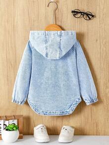 Sparklyn 女童浅蓝色水洗牛仔连帽长袖夹克，休闲百搭，宽松版型，适合日常穿着、上学、通勤、派对、居家、返校季、节日