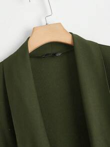 SHEIN Clasi 秋季大码女式纯色披肩领系带无袖休闲夹克 - 軍綠色 - 查看 3