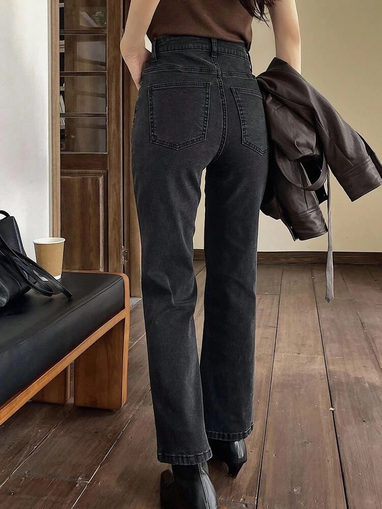 Vintage Flared Jeans For Women, High Waist Slim Fit Loose Wide Leg Flare Pants, Thermal Lined For Autumn/Winter Thermal Lined