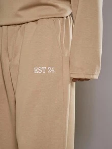 Musero Men Straight Leg Relaxed Fit Premium Bottoms Elasticated Drawstring Waistband Co-Ord Sets Pants Only Fall/SPRING SUMMER - Brown - View 2