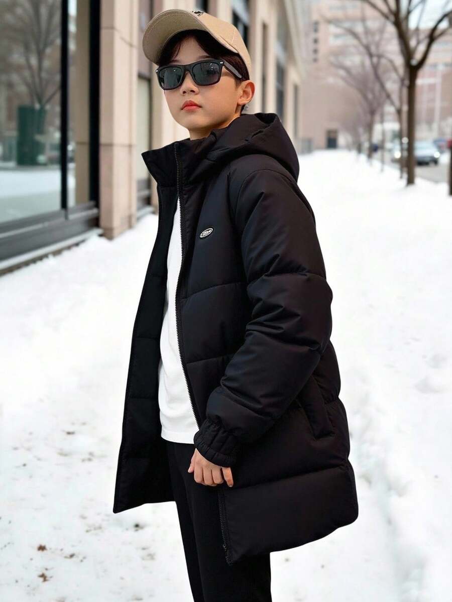 Sparklyn 男童休闲宽松羽绒服，适合秋冬季上学及通勤穿着 - 黑色 - 查看 1