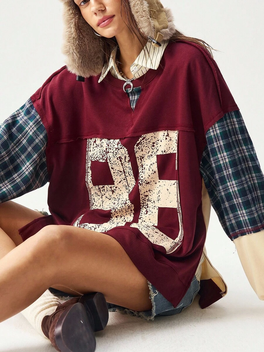 Bohemela Vacation Colorblock V-Neck Long Sleeve Long Sweatshirt For Women In Fall/Winter - Multicolor - View 1