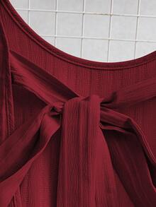 EMERY ROSE 女式夏季编织露背系带无袖A字褶边下摆休闲迷你连衣裙 - 紅色 - 查看 5