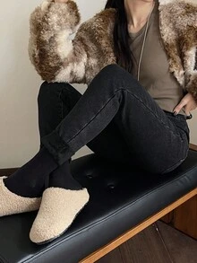 DAZY Women's High Waist Skinny Jeans, Stretchy Slim Fit Thermal Lined Denim Pants For Autumn/Winter Thermal Lined - Dark Grey - View 8