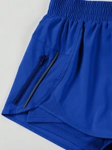 Eassivo Eassivo Quần short lưng thun có khóa kéo thoải mái cho nữ - Xanh đậm - Xem 5