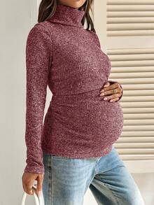 SHEIN Top d'allaitement décontracté à col roulé, manches longues, couleur unie, automne