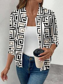 SHEIN LUNE Women's Casual Geometric Print Zip-Up Jacket, Suitable For Fall/Winter - Multicolor - View 7
