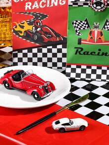 3pcs Racing Car Themed Tablecloth, Red Background Black And White Checkered Rectangular Racing Track PE Table Cover, Game Sport Events Race Car Theme Birthday Party Decor Party Supplies,Racing Birthday Party Decoration,Home Decor Table Decor
