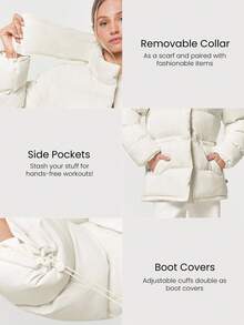 GLOWMODE Jachetă pufoasă PolarPlay, moale, caldă, rece, hidrofugă, ușoară, cu manșete reglabile, talie, mâneci detașabile, guler, toamnă și iarnă, pentru exterior, zilnic, casual