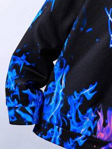 SHEIN 2 件儿童/青少年男童休闲日常百搭舒适印花连帽卫衣和宽松慢跑裤套装