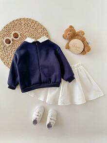 SHEIN Babygirl Cute Versatile Letter Pattern Collar Sweatshirt & Mini Skirt Set, Autumn/Winter