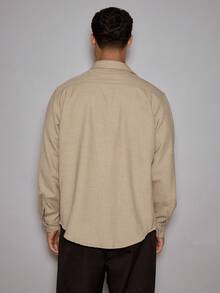 Musero 长袖基础款修身纽扣衬衫，前开衩口袋设计，时尚百搭/冬季 - 灰色 - 查看 5