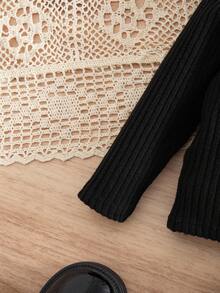 SHEIN Babygirl Elegant Matching Mother-Daughter Outfits, Plaid Sleeveless Dress & Long Sleeve Knit Top Set Fall Winter - Black - View 8