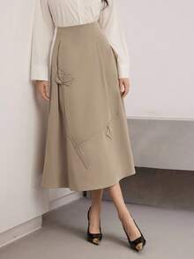 Heiryn Women's Solid Color High Waist Elegant Office Midi Skirt